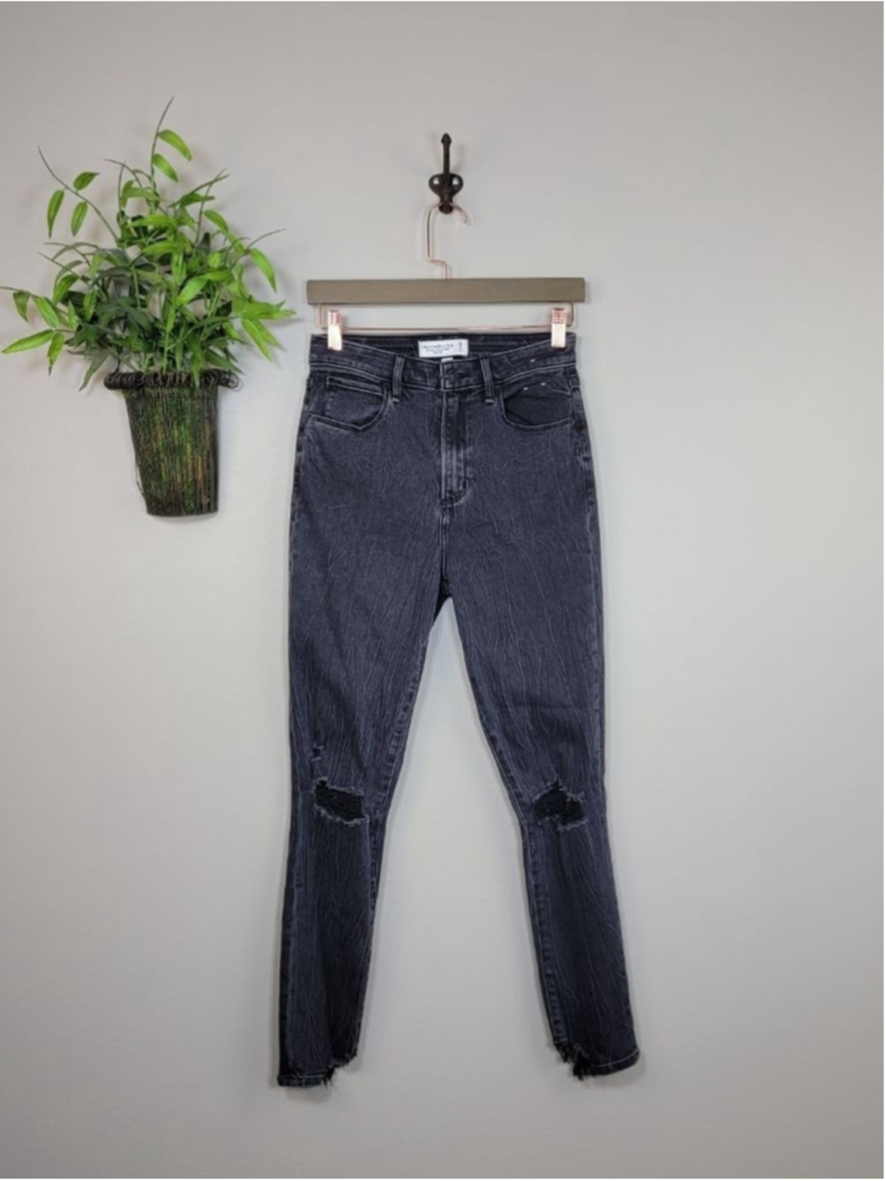 AF 6 Abercrombie & Fitch Super Skinny Ankle High Rise Jeans Ripped Knee Black 28